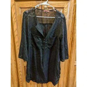 Black semi sheer collared, buttoned tunic by Olive Hill size XL